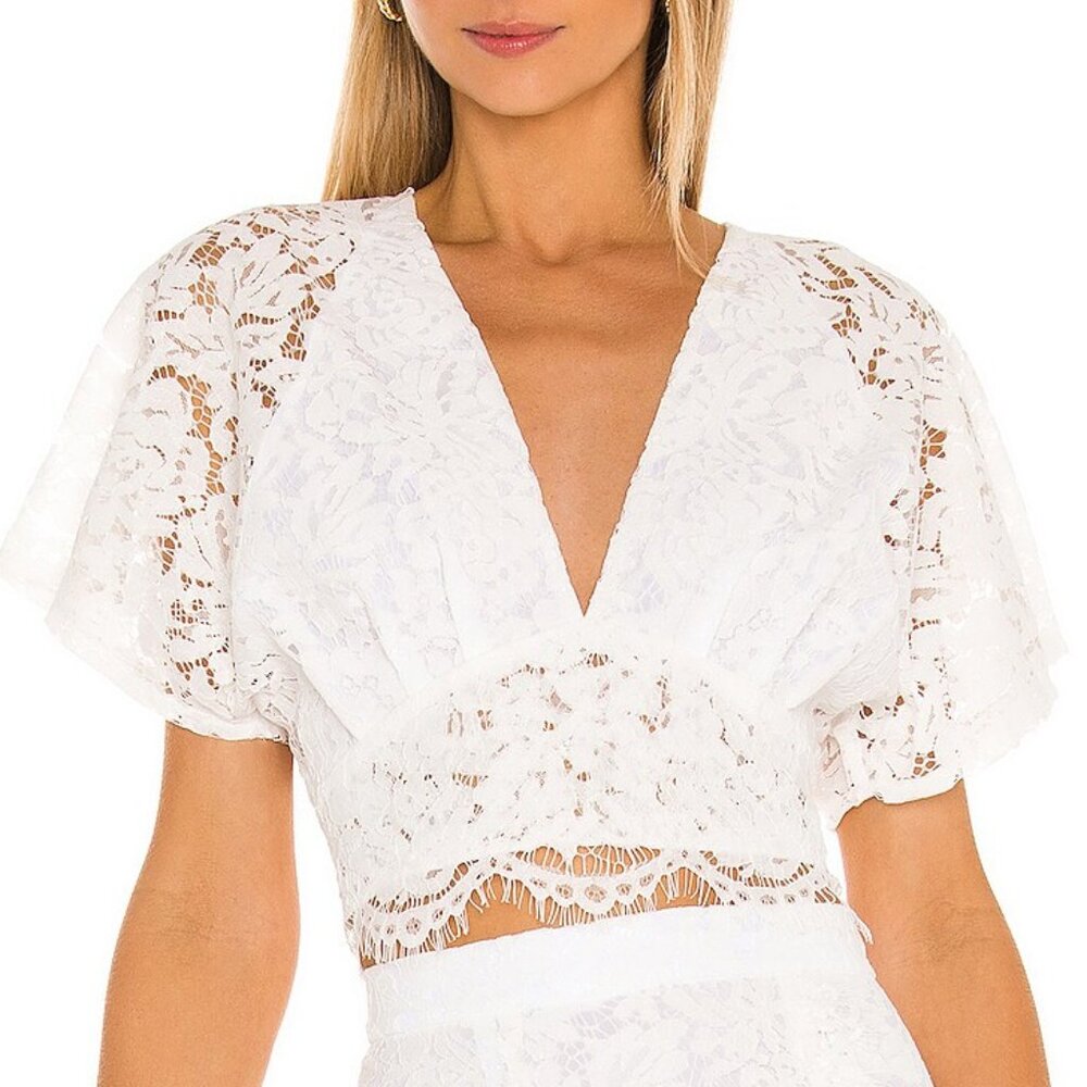 Just Bee Queen Clare Tie Back Top in White Lace - Size Small